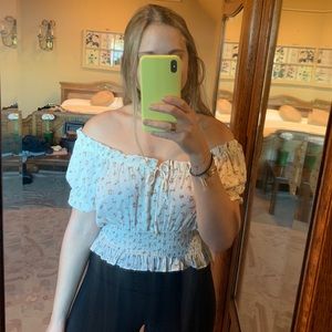 Blue Life Floral Off The Shoulder Top